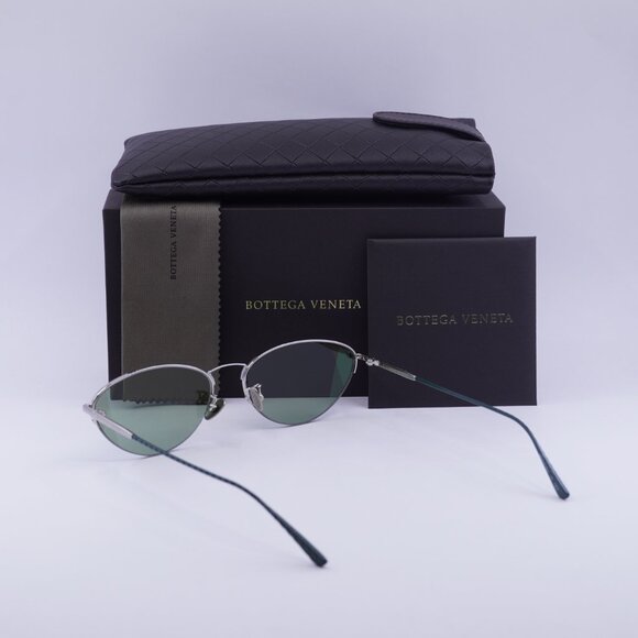 Bottega Veneta BV0245S 004 Sunglasses Silver Cat Eye Frame, Green Lenses - Picture 11 of 13